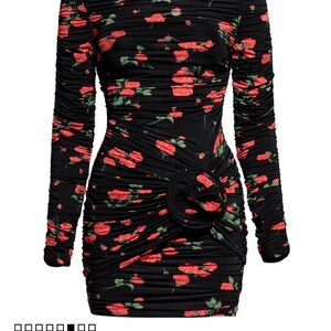 Magda Butrym Black and Red Ruched Long Sleeve Dress